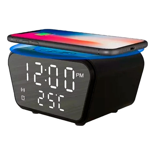 Reloj Despertador Con Cargador Inalámbrico Y Termómetro Negro