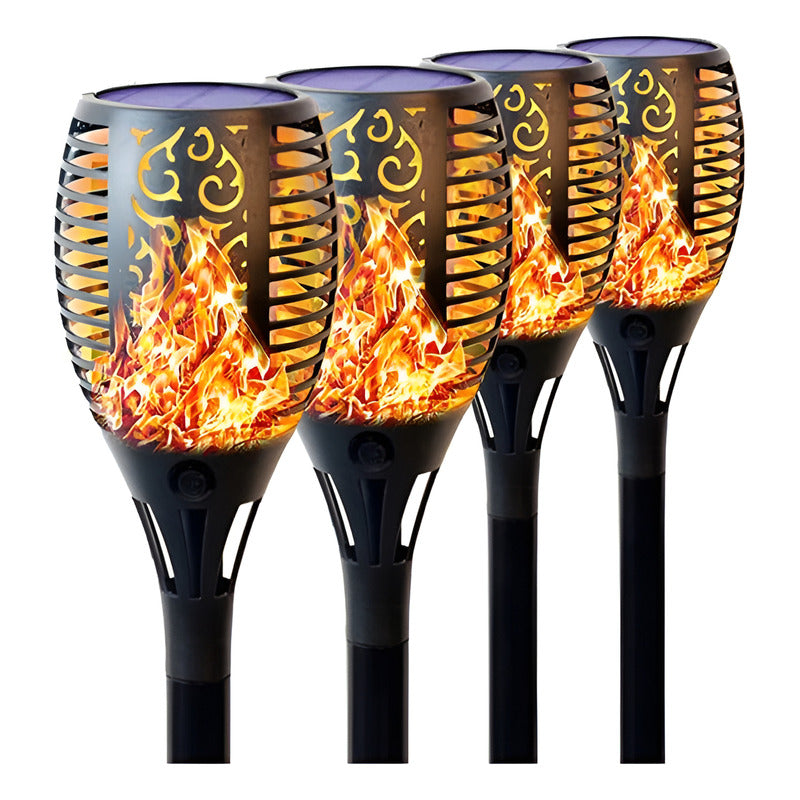 Antorcha X4 Estaca De Fuego Solar Carga Automatica Lluvia Negro