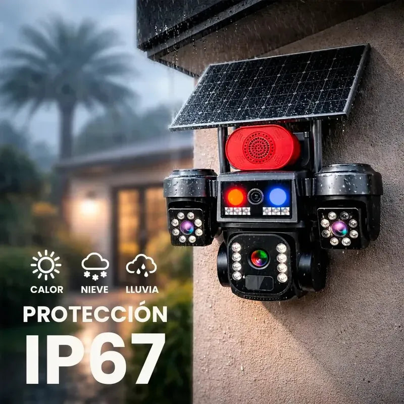 Cámara De Seguridad Ptz Triple Lente Solar 4g, Con Audio Bidireccional Y Visión Nocturna Para Exterior Blanca