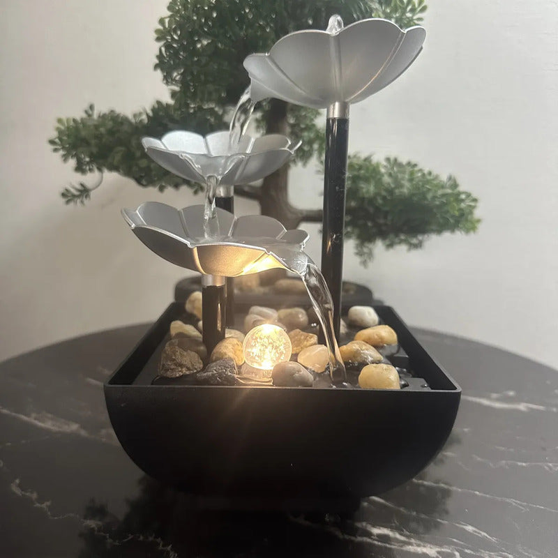 Fuente De Mesa Cascada De Agua Iluminación Decoración Relax Flores