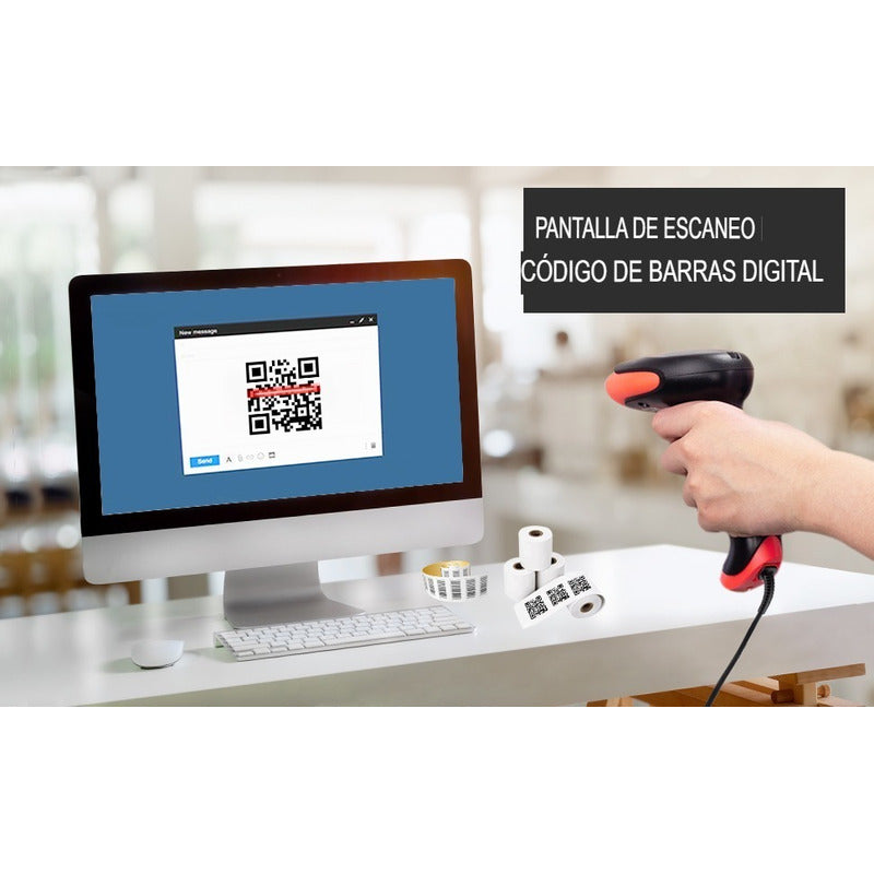 Lector Escáner De Código De Barras Inalámbrico 2.4g Pistola Negro Usb