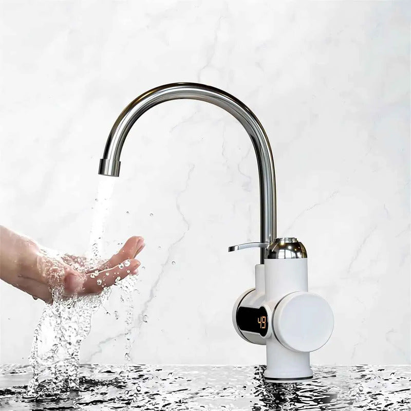 Llave Eléctrica Agua Caliente Grifo Lavadero Cocina Baño Blanco Toma Lateral