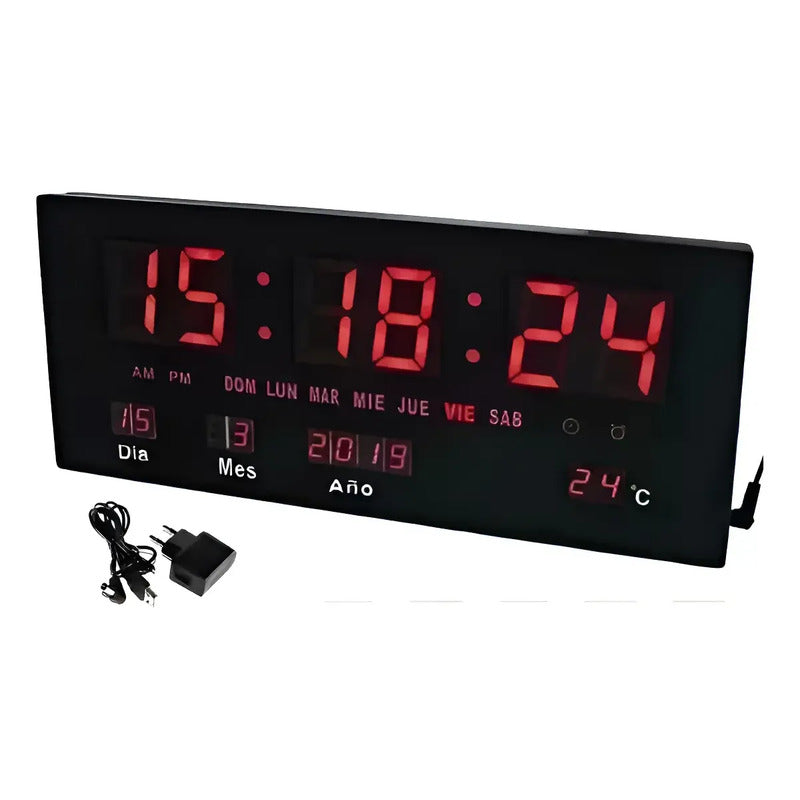 Reloj Digital Led Pared Temperatura Fecha Español Negro Sencillo