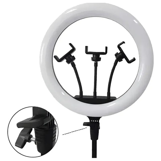 Aro De Luz Profesional Led 44cm + Trípode + 3 Soporte Telef Negro Blanco Frío