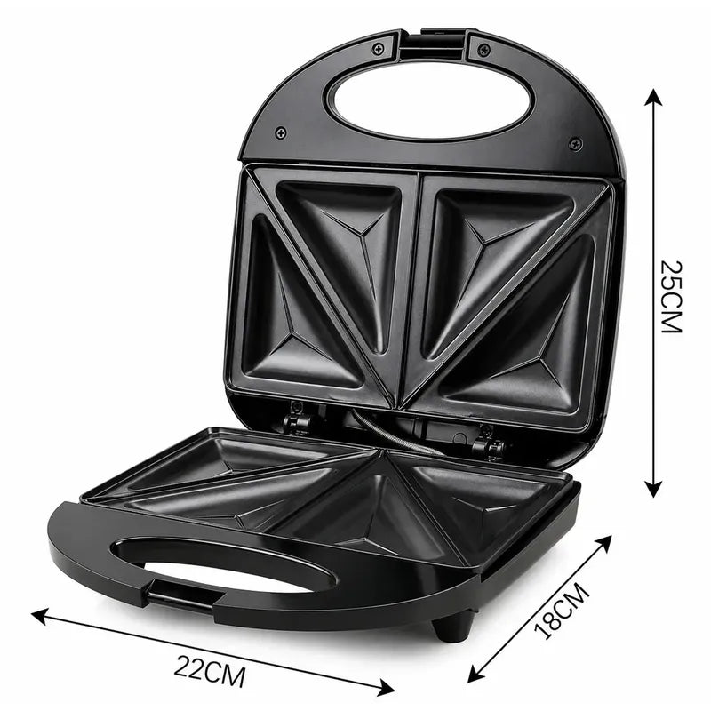 Sandwichera Eléctrica 1200w 2 Sándwiches Antiadherente Grill Tostador Compacto Fácil Limpieza Placas Selladas Cocina Rápida Desayunos Snacks Hogar Negro