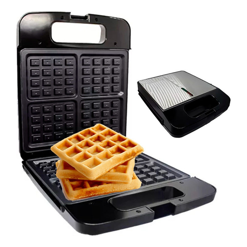 Maquina Wafflera Electrica Antiadherente De 4 Waffles Plateado