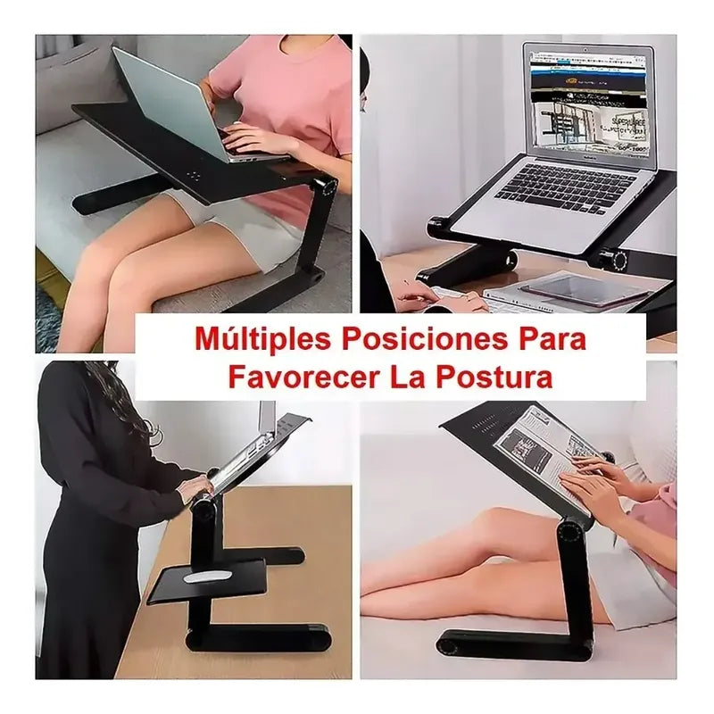 Soporte De Laptop Elevador Notebook Plegable Con Ventilador Gris Oscuro