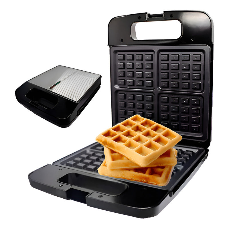 Maquina Wafflera Electrica Antiadherente De 4 Waffles Plateado