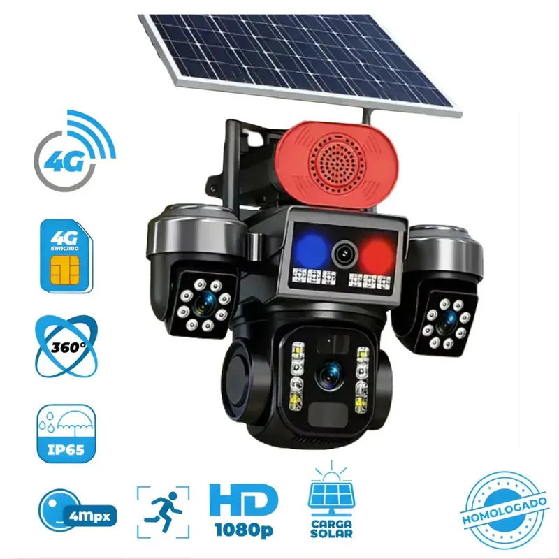 Cámara De Seguridad Ptz Triple Lente Solar 4g, Con Audio Bidireccional Y Visión Nocturna Para Exterior Blanca