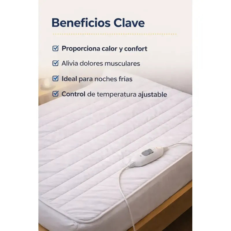 Calienta Cama Electrico Cobertor Termico Grande Calefactor Blanco Plaza Y Media