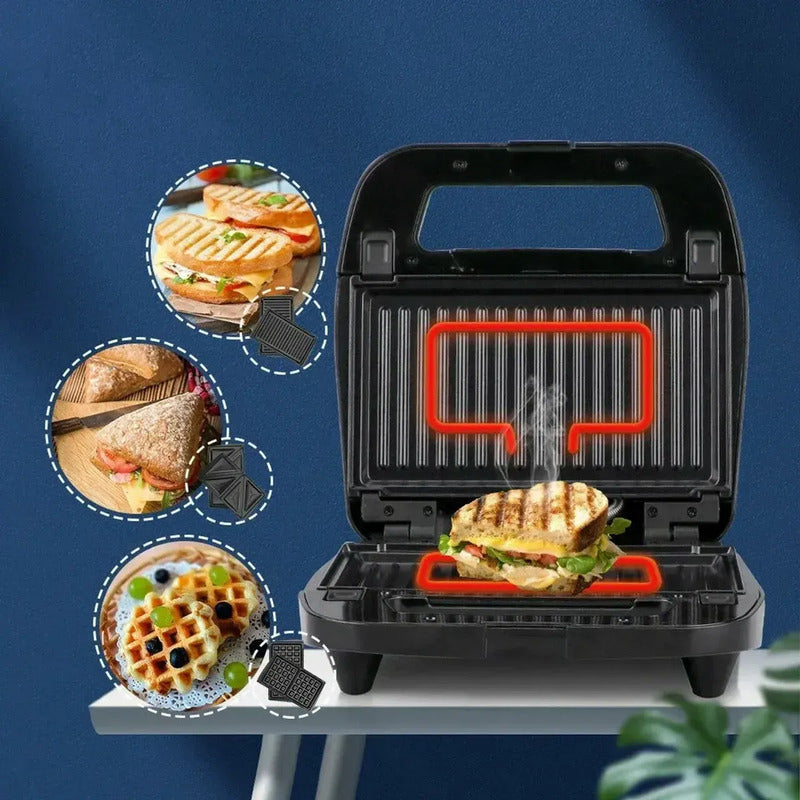 Maquina 3 En 1 Tostador - Grill De Carne - Wafflera Negro