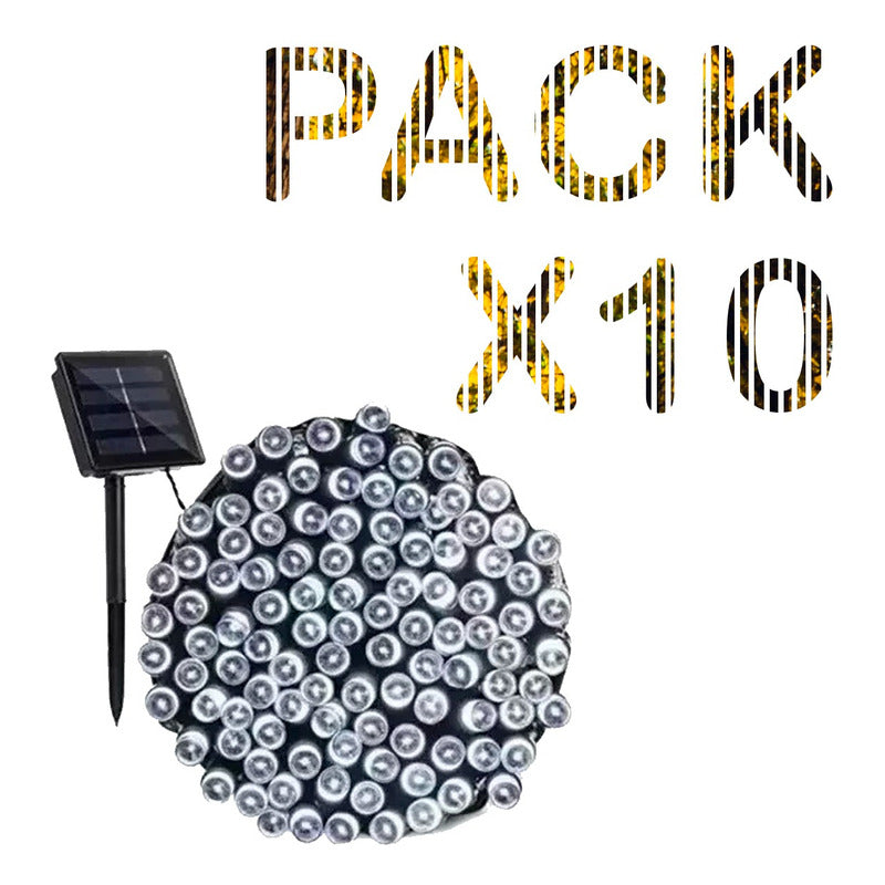 Pack X10 Guirnalda Luces Solares Navidad 10 Metros 100 Led