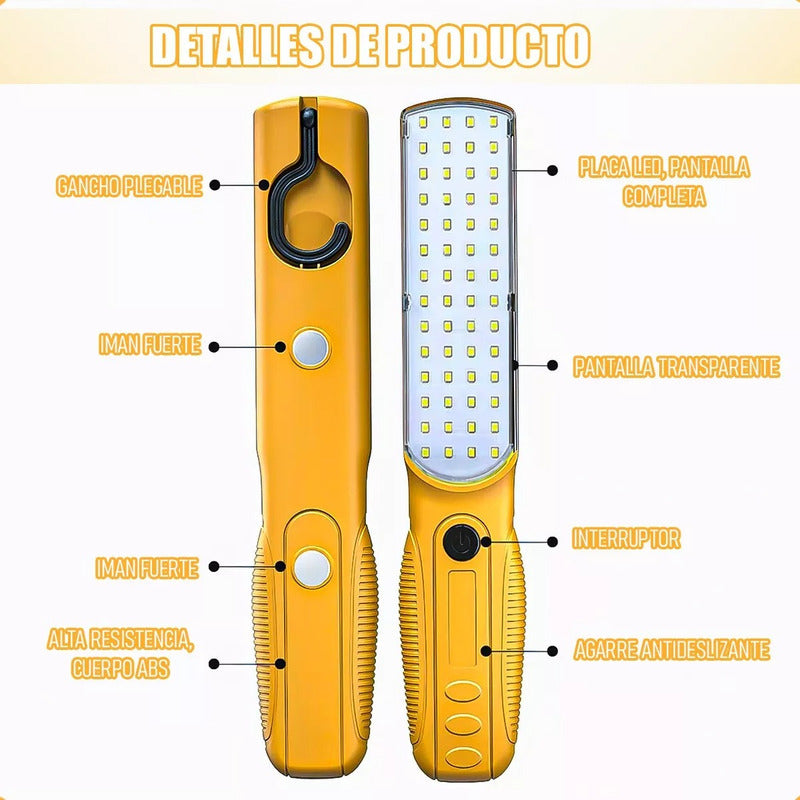 Lampara Luz Led De Trabajo Con Gancho De Colgar E Iman Amarillo