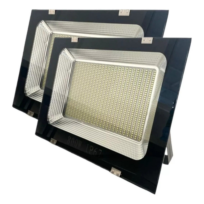 Pack 2 Focos Reflectores 800w Luz Led Exterior Canchas Ip65 Negro 10