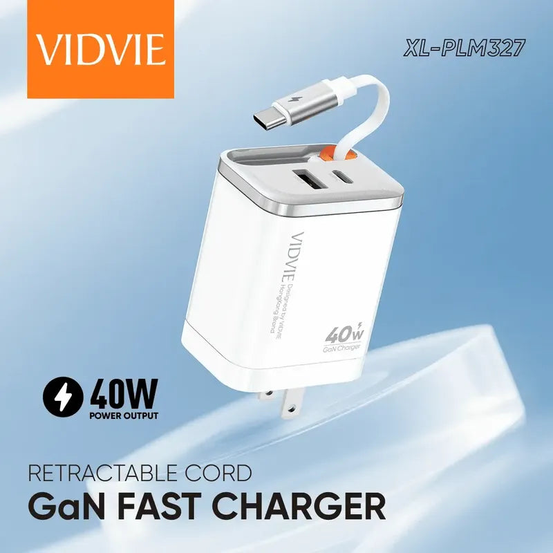 Cargador Con Cable Retractil  Carga Rapida + 2 Puertos Blanco