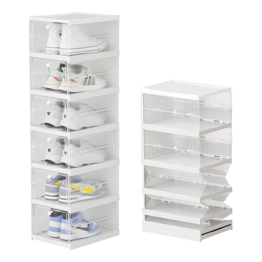 Pack X6 Caja Organizadora De Zapatos Transparente Resistente Blanco Lisa