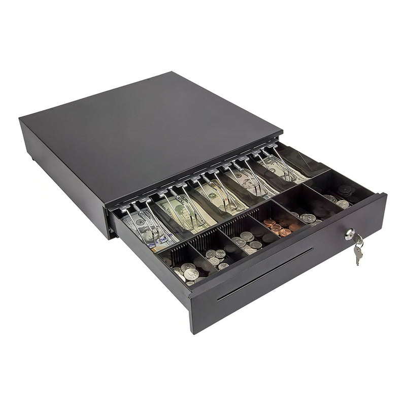 Caja Registradora Qatar Shop Gaveta Dinero Negra Llave 5 Compartimentos Billetes Monedas Negro