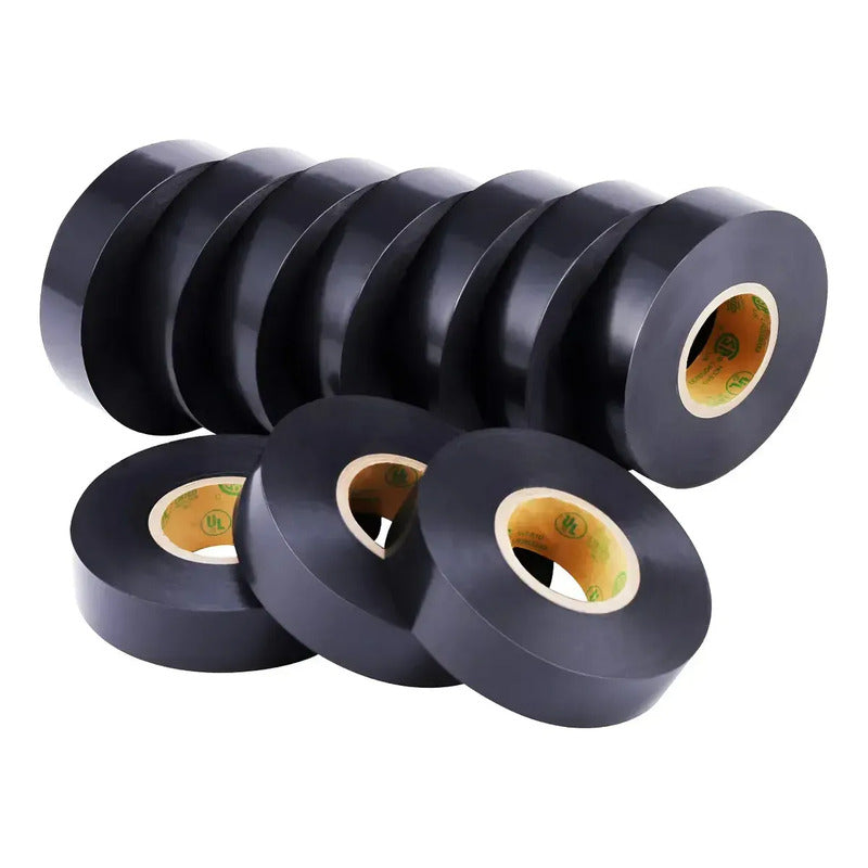 Pack X10 Cinta / Huincha Aisladora 18mm X 10m Negro Lisa