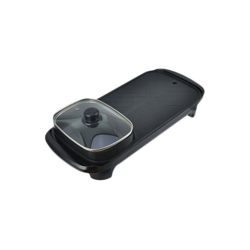 Parrillera Eléctrica Plancha Churrasquera Con Sarten 2 En 1 Negro