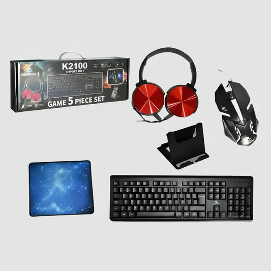 Kit 5 Pzs Gamer Teclado Mouse Headset Soporte Telf Mousepad Negro