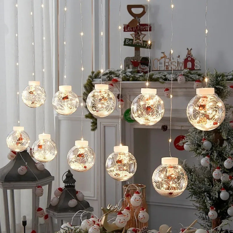 Cortina Solar Esfera Luces Navidad 10 Bolas 3 Metros Amarillo