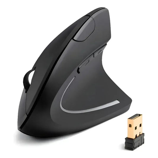 Mouse Vertical Inalámbrico A Pilas Ergonómico Ideal Para Oficina Hogar Diseño Programador Larga Jornada Click Silencioso 2.4g Tecnohogar Negro