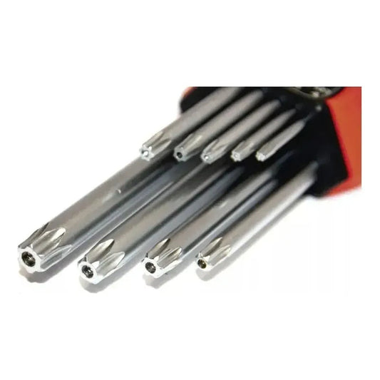 Set De 9 Llaves Allen Torx Estrella Largas Punta Doble Plateado Torx