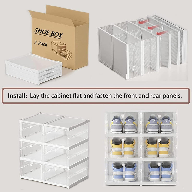 Pack X6 Caja Organizadora De Zapatos Transparente Resistente Blanco Lisa