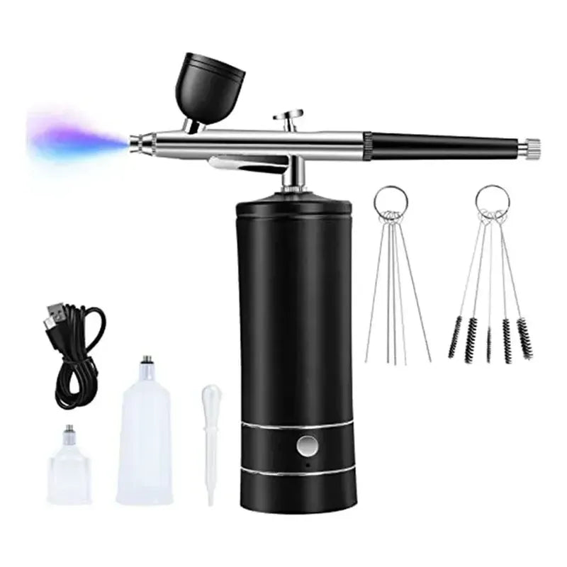 Aerógrafo Compresor Inalámbrico Recargable 30psi Profesional Negro