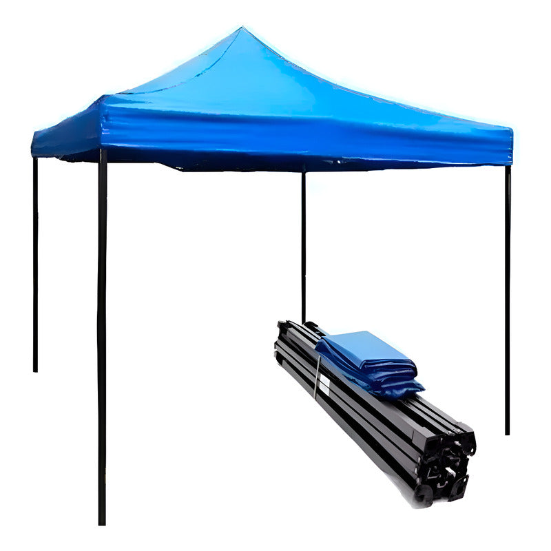 Toldo 3x3 Plegable Metálico Inoxidable Lona, Resiste Lluvia Azul