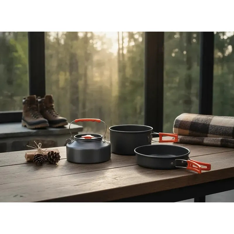 Set Ollas Outdoor Camping Cocina Para 9 En 1 Portátil Antiadherente Kit Cocina Al Aire Libre Picnics Senderismo Mochilero Vajilla Ligera Plegable Bolso Transporte Ideal Tecnohogar Plomo