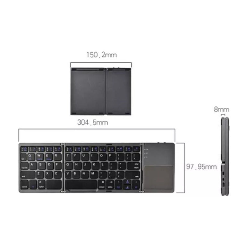 Mini Teclado Con Trackpad Bluetooth Plegable Recargable Negro Español Latinoamérica