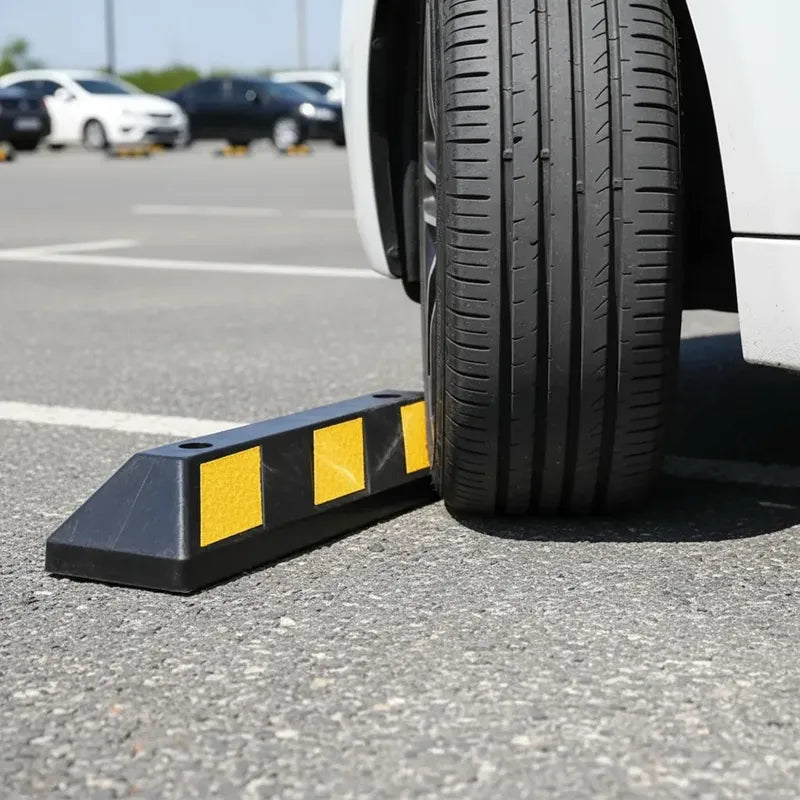 Pack X2 Tope Estacionamiento Negro Amarillo + Pernos Anclaje Negro