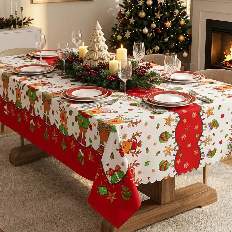 Mantel Navideño Estampado Mesa Comedor Variados Diseños Blanco Navidad Rojo | Navidad