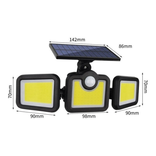 Foco Led Solar 3 Cabezas Giratorias Sensor Movimiento 103led Negro