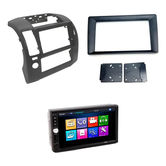 Kit Audio Navara: Bisel 9 2006-2012 Negro + Radio 2 Din Mp5 Mirror Link + Adaptador 9 A 7 2 Din