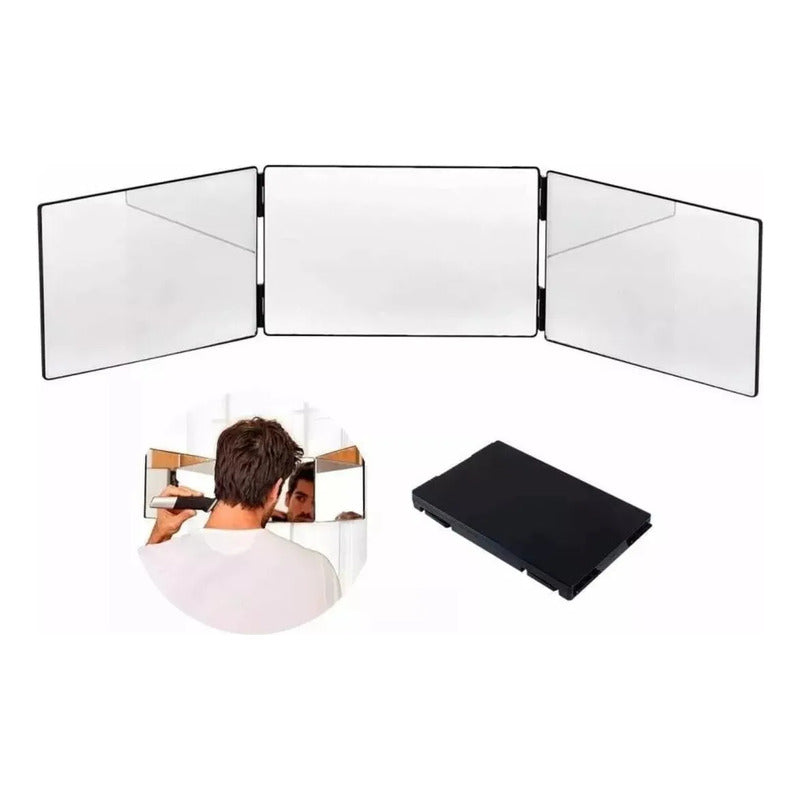 Espejo De Corte De Pelo Triple De 3 Vías Espejos Maquillaje Negro
