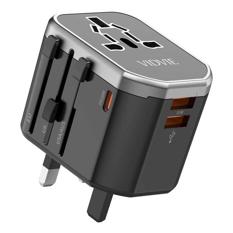 Enchufe Universal Vidvie Puerto Usb Carga Rapida Tipo C Negro