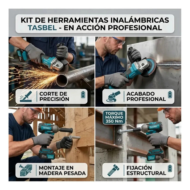 Kit Inalámbrico Llave De Impacto + Esmeril Angular Con 2 Bat Turquesa 220v 50