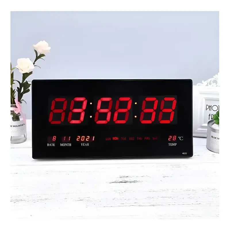 Reloj Digital Led Pared Temperatura Fecha Español Negro Sencillo