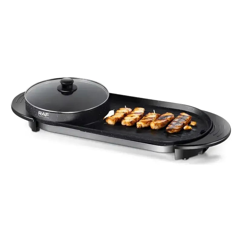 Parrillera Plancha Eléctrica Churrasquera Con Sarten 2 En 1 Negro