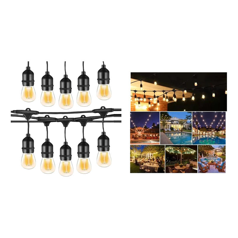 Guirnalda De Luces Led 220v Exterior 5m + 10 Ampolletas Peq Negro Luz Cálida