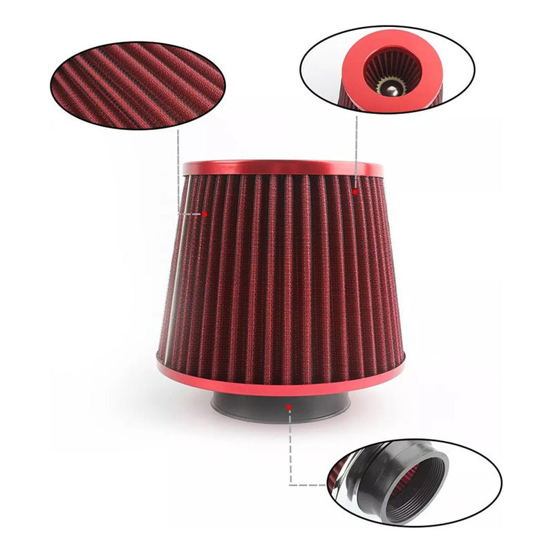 Filtro De Aire Cónico Universal  Alto Flujo Para Autos 76mm