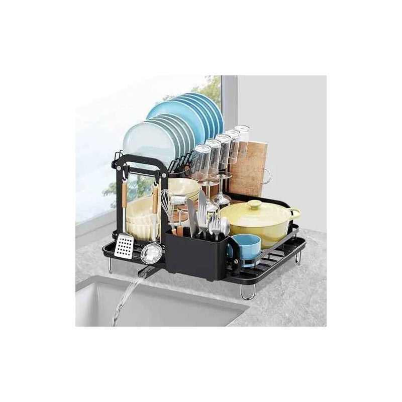 Escurridor De Platos De Acero Secaplatos Negro 2 Niveles Negro