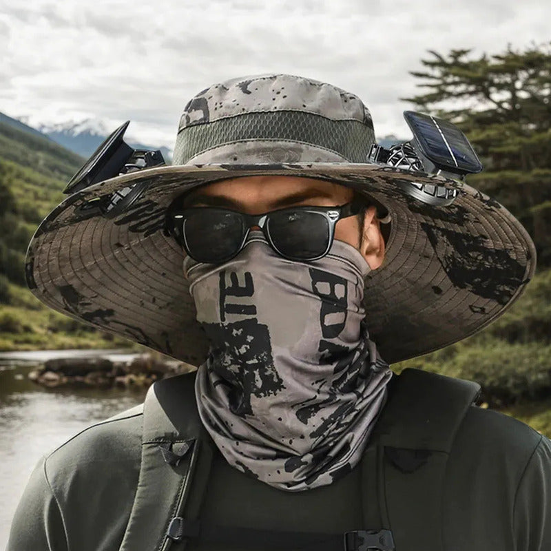 Sombrero Ventilador Solar Integrado Para Verano Con Usb Gris L Camuflaje