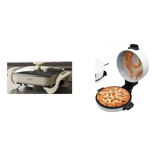 Kit Raf: Olla Eléctrica Antiadherente 5l Tapa Vidrio 50/60hz + Sartén Horno Pizzero Blanco 50/60hz