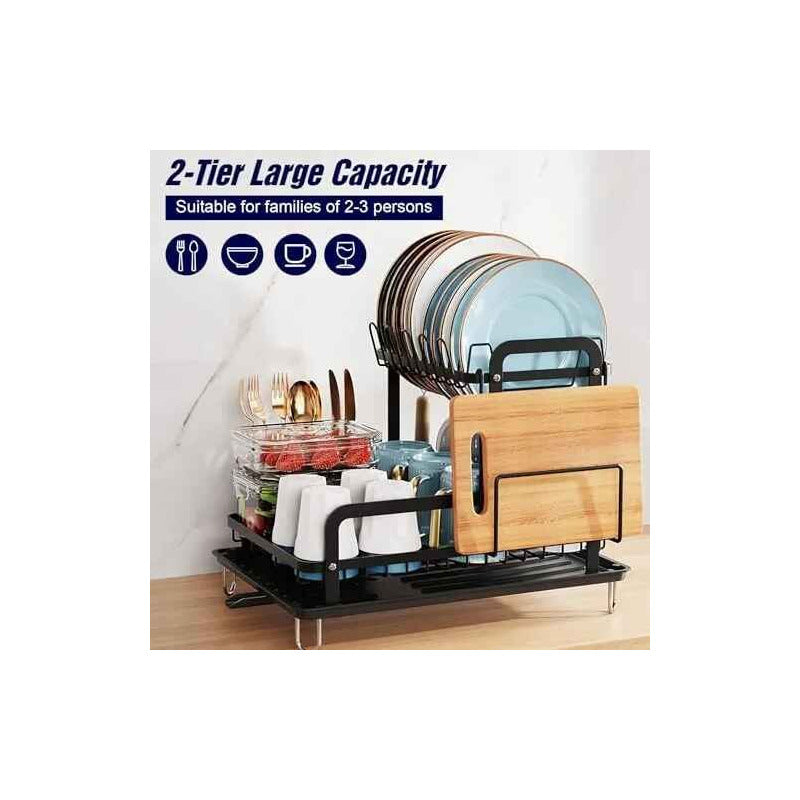 Escurridor De Platos De Acero Secaplatos Negro 2 Niveles Negro