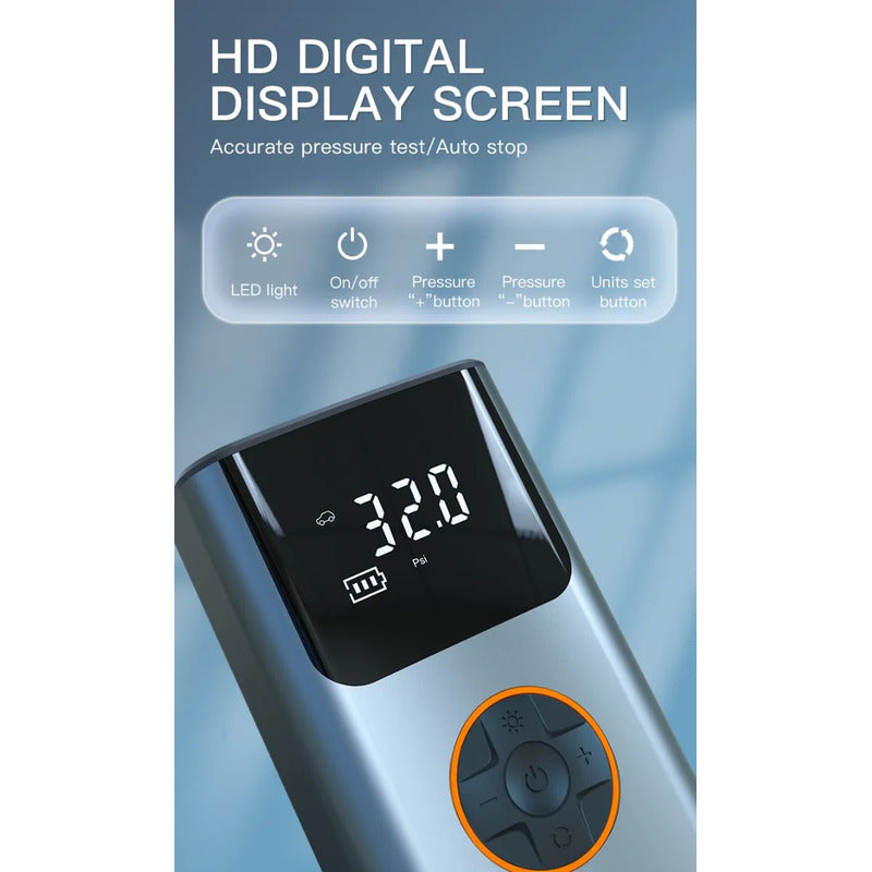 Inflador Compresor De Aire Portátil Digital 2000mah 90w Gris Oscuro 50 Hz / 60 Hz Monofásica