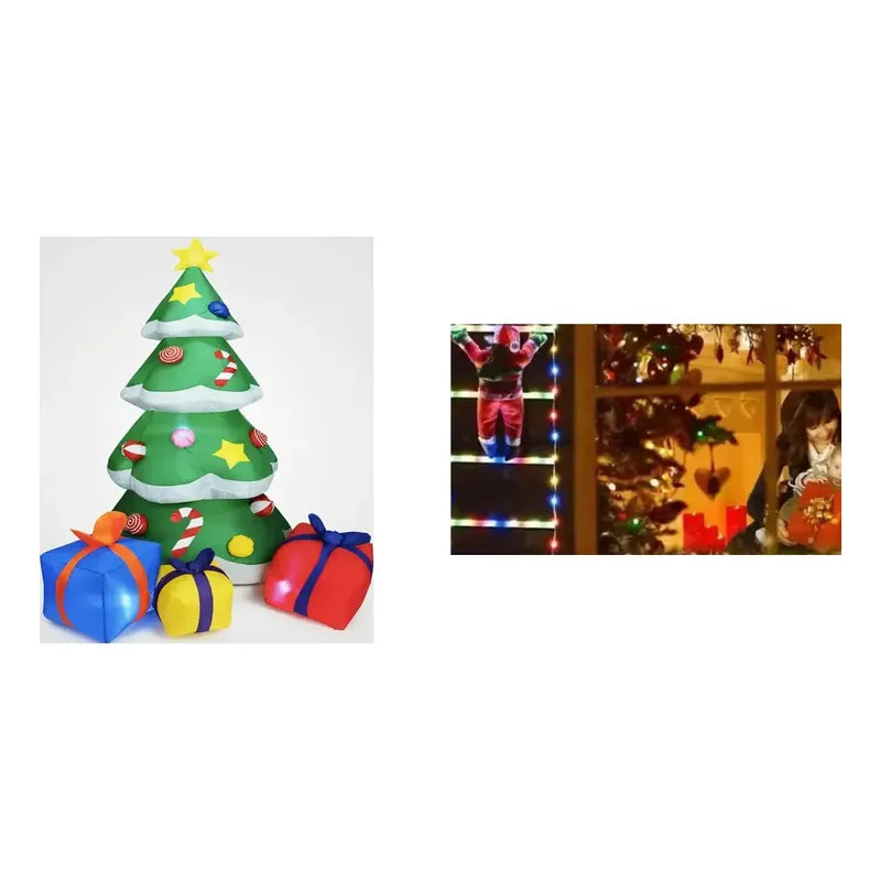 Kit Navidad: Árbol Inflable Verde 1,80m + Escalera Viejito Pascuero Led Solar 1,60m