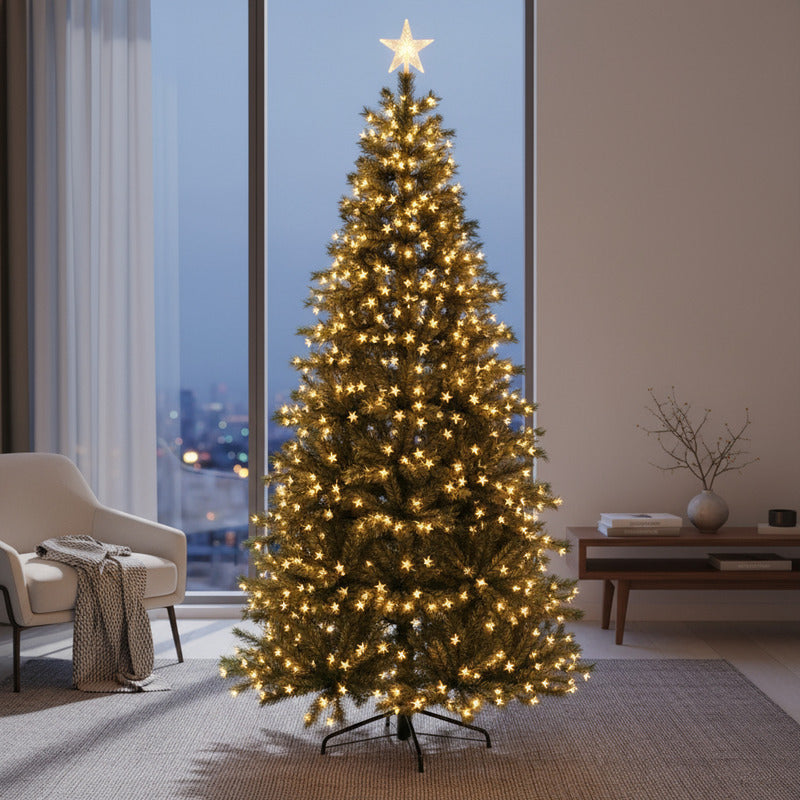 Arbol Navidad Luces Calidas Incorporadas + Estrella 170cm Verde